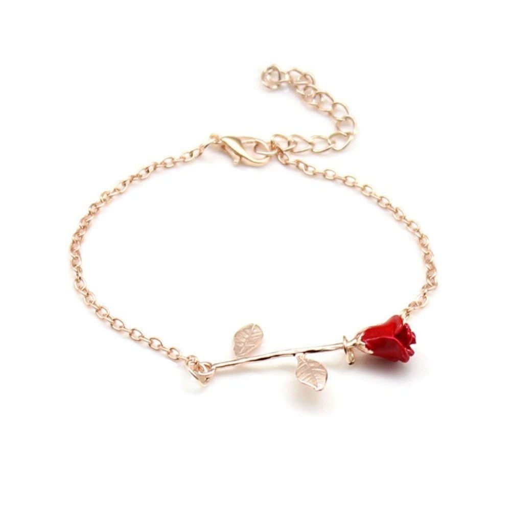 Red Rose Flower Pendant Bracelet - Picture 2 of 4